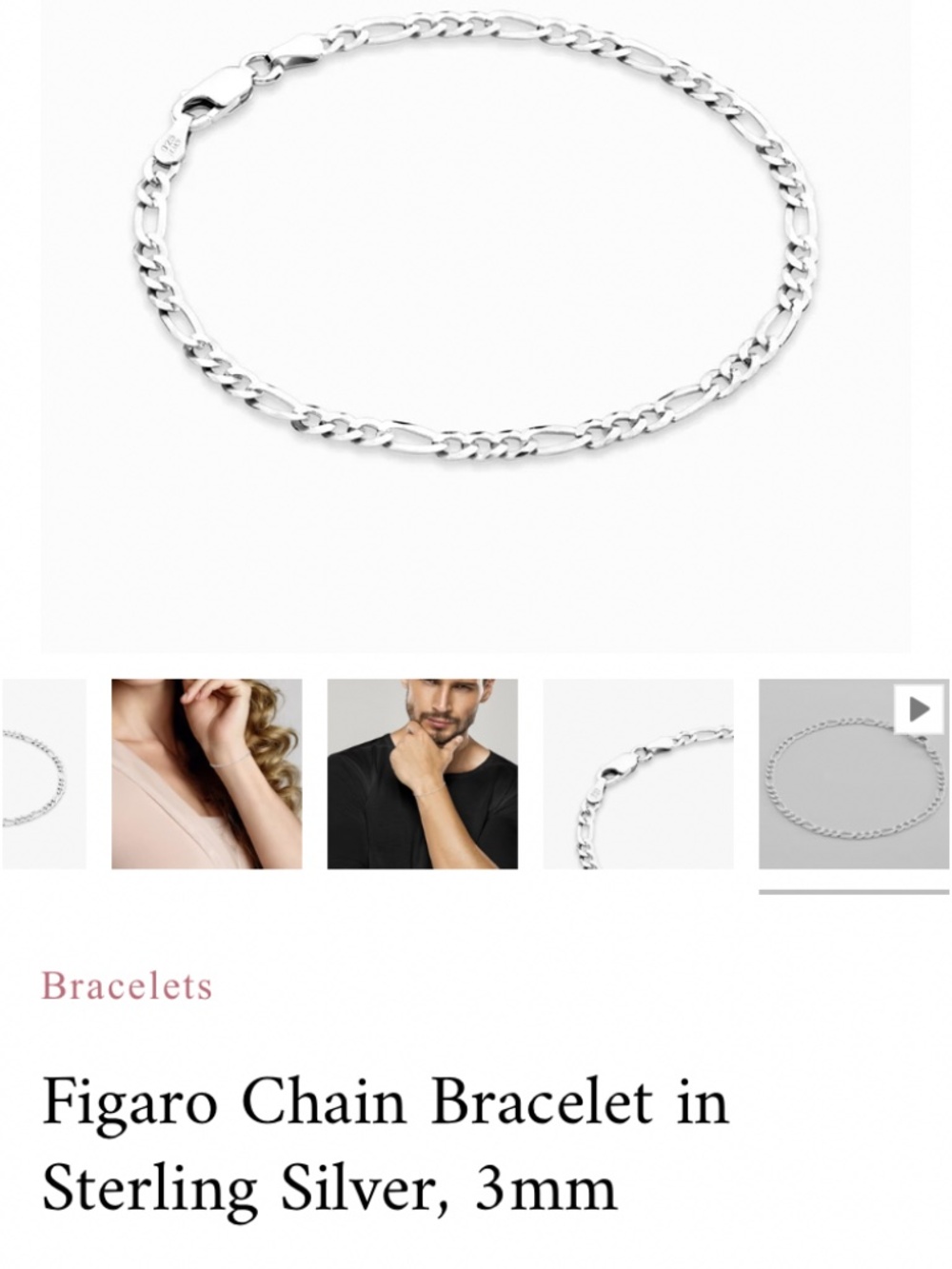 925 Sterling silver Figaro chain bracelet. NWT